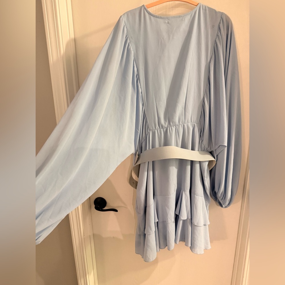 Simplee Plus-Sized Light Blue Ruffled Belted Dress - Picture 6 of 6